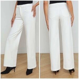New L’Agence Clayton High Rise Wide Leg Pant Ivory White Ponte Knit Sz 29